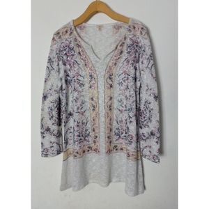 Reba Women's 3/4 Sleeve Embellished Knit V Neck Tunic Top Size S.